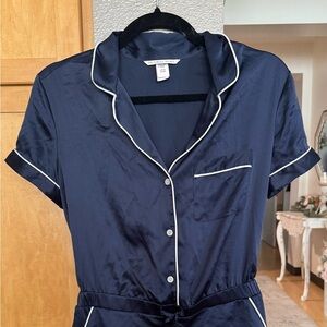 Victoria’s Secret Satin Pajama Romper – Navy Blue – Size Small